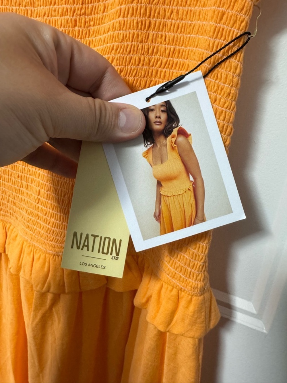 080 NATION LTD. Women's Ginger Smocked Pima Cotton Dress - Tang, Medium - Picture 9 of 16